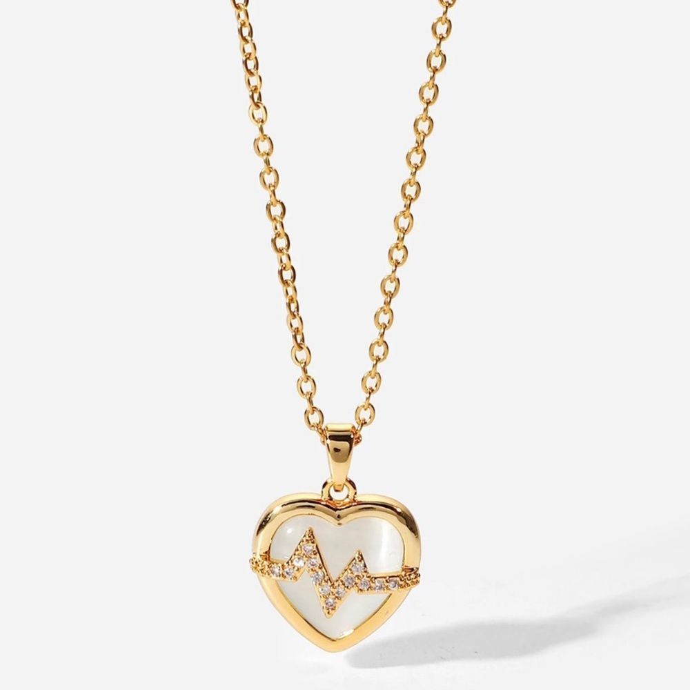 18k gold PVD plated stainless steel opal heartbeat necklace